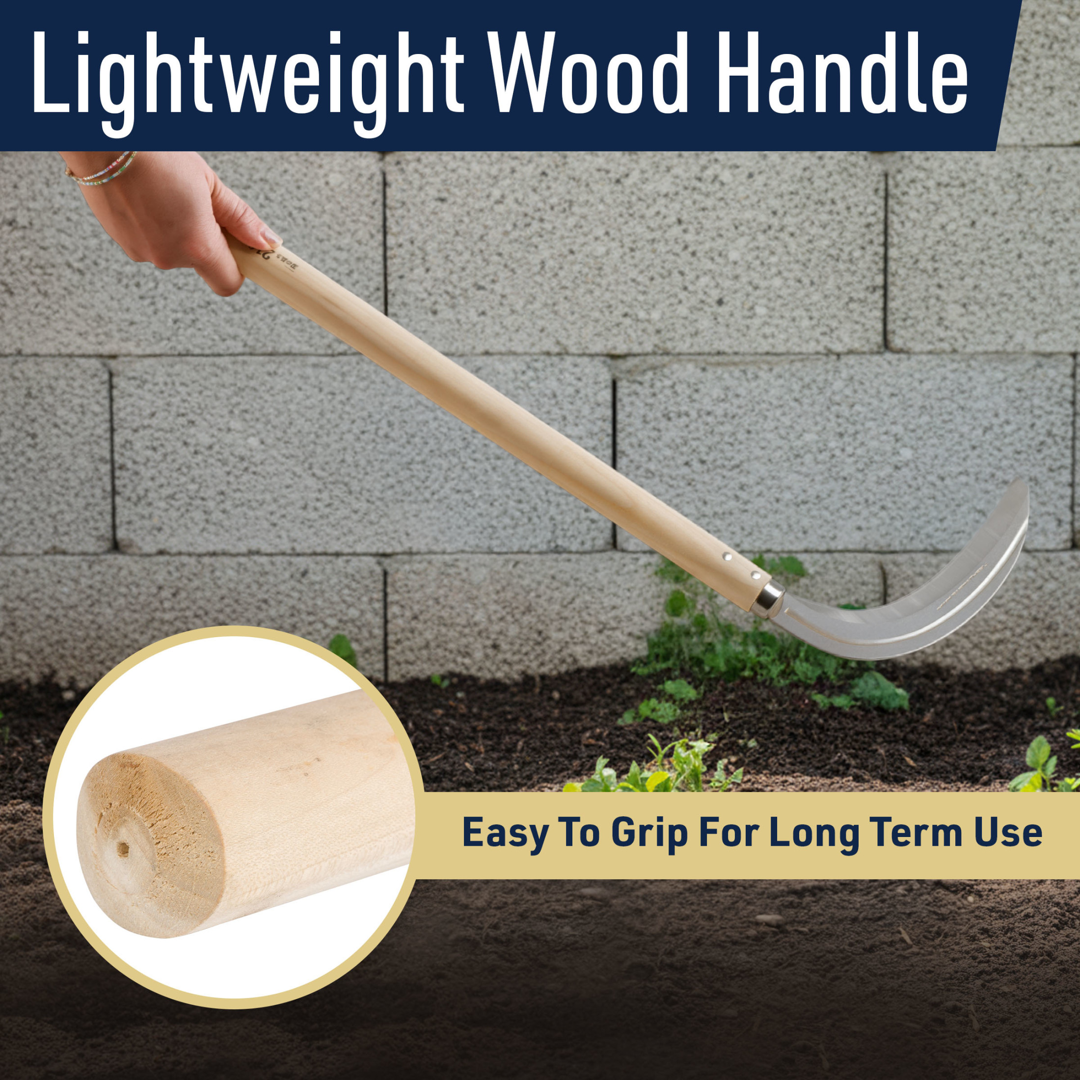 Kings County Tools Japanese Weeding Sickle Knife - 29” Long Handled Hand Sickle Garden Tool