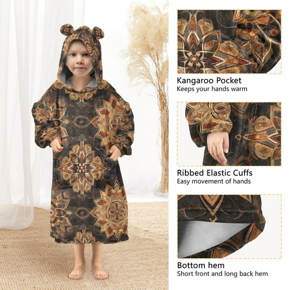 YAZAOO Kids Wearable Blanket Hoodie Warm and Cozy Golden Harmony Flannel Sweatshirt