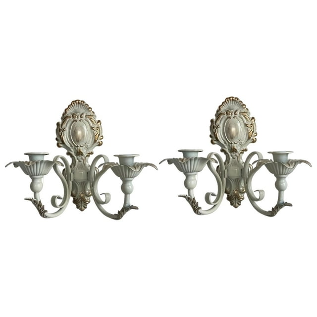 Candelabro de pared de 2 piezas, candelabro de hierro, candelabro rústico de pared, candelabro nórdico Blanco