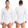 thumbnail image 4 of Eandarui Men's Tango Latin Dance Leotard Shirts Shiny Rhinestone Long Sleeve Chacha Rumba Samba White 3XL, 4 of 7