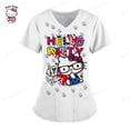 thumbnail image 3 of Uniforme de Hello Kitty para mujer, camisa de trabajo de enfermera con estampado de dibujos animados de Hello Kitty, bata con bolsillo, uniforme de enfermería para Navidad, 3 of 5