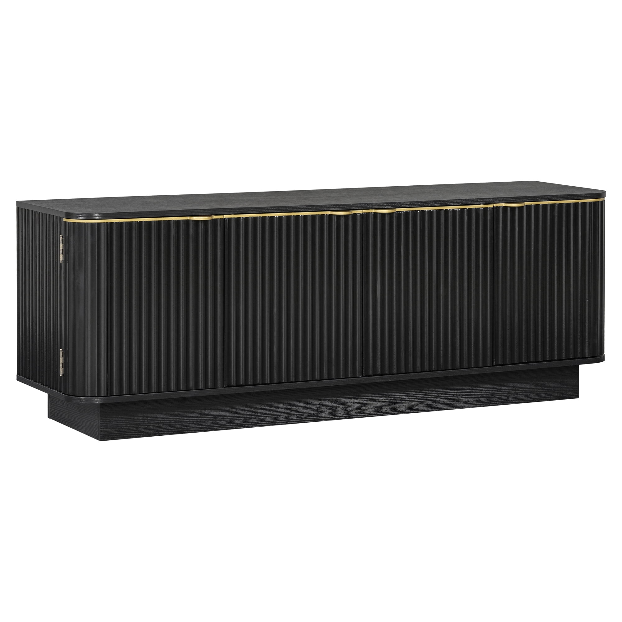 Leumius 70 Inch Modern TV Stand, Fluted Wood Media Console with Adjustable Shelves and Cable Holes, Entertainment Center with Storage Cabinets for Living Room Black