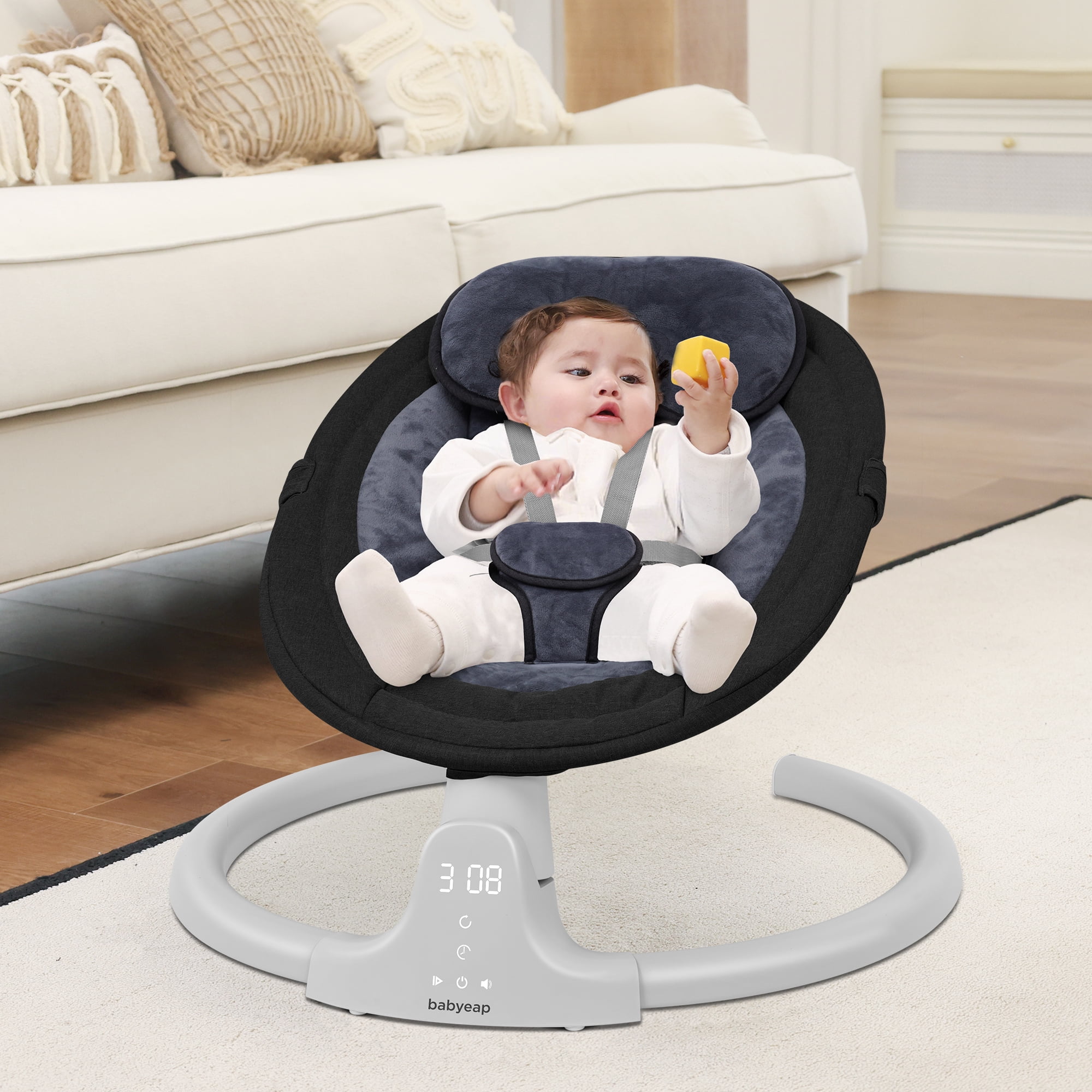 Babyeap Baby Swing for Infants - Motorized Swing with Music Speaker and Remote Control - 10 Lullabies - Black
