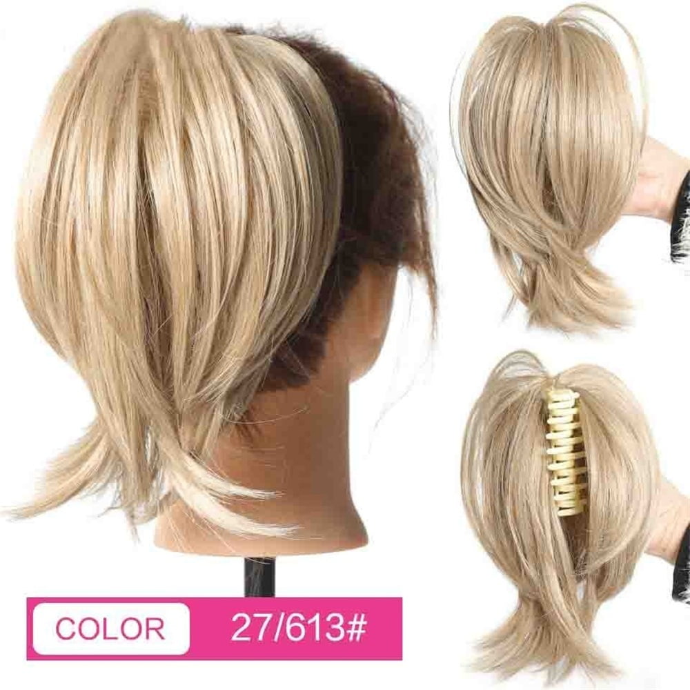 Messy Straight Hair Bun Hairpiece Synthetic Straight Pony Tail Short Claw Clip Ponytail Extensions for Women