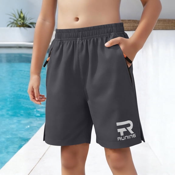 Plus Size Yoga Shorts for Girl Boys Athletic Stretchy Shorts with Zipper Pockets Kids Lightweight Running Basketball Soccer Shorts Swim Trunks Dark Blue 10-11Y