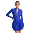 thumbnail image 4 of iiniim Womens Shiny Rhinestones Long Sleeve Figure Skating Dress Mock Neck Dance Performance Blue XXL, 4 of 7