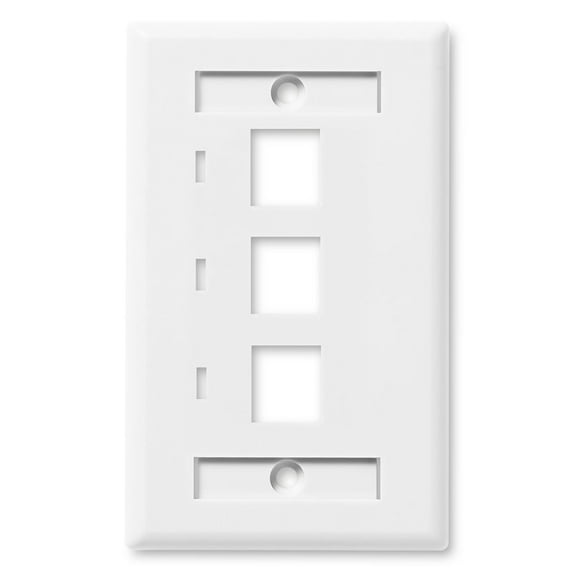NavePoint Keystone Jack Wall Plate 3-Port, Low Profile, Single Gang, White, 10-Pack