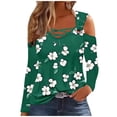 thumbnail image 2 of Fznquz Womens Blouses Plus Size Long Sleeve Off Shoulder Fall Green Tops Crewneck Floral Casual Woman Shirts, 2 of 5