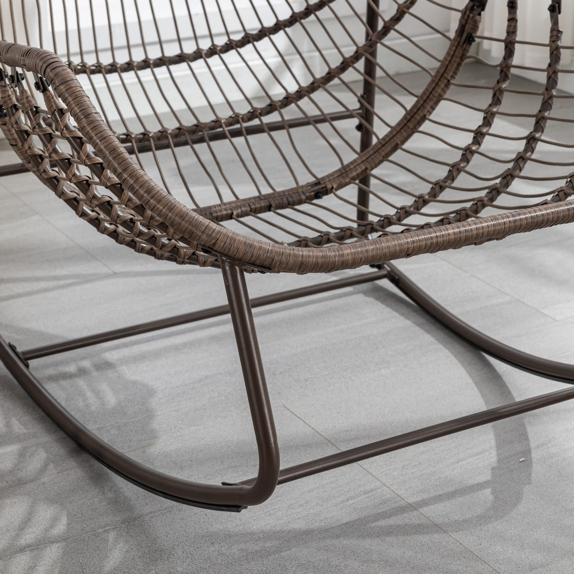 Sailvan Outdoor Rattan Rocking Chair,Oversized Wicker Egg Chair for Patio,Front Porch and Living Room Navy Blue