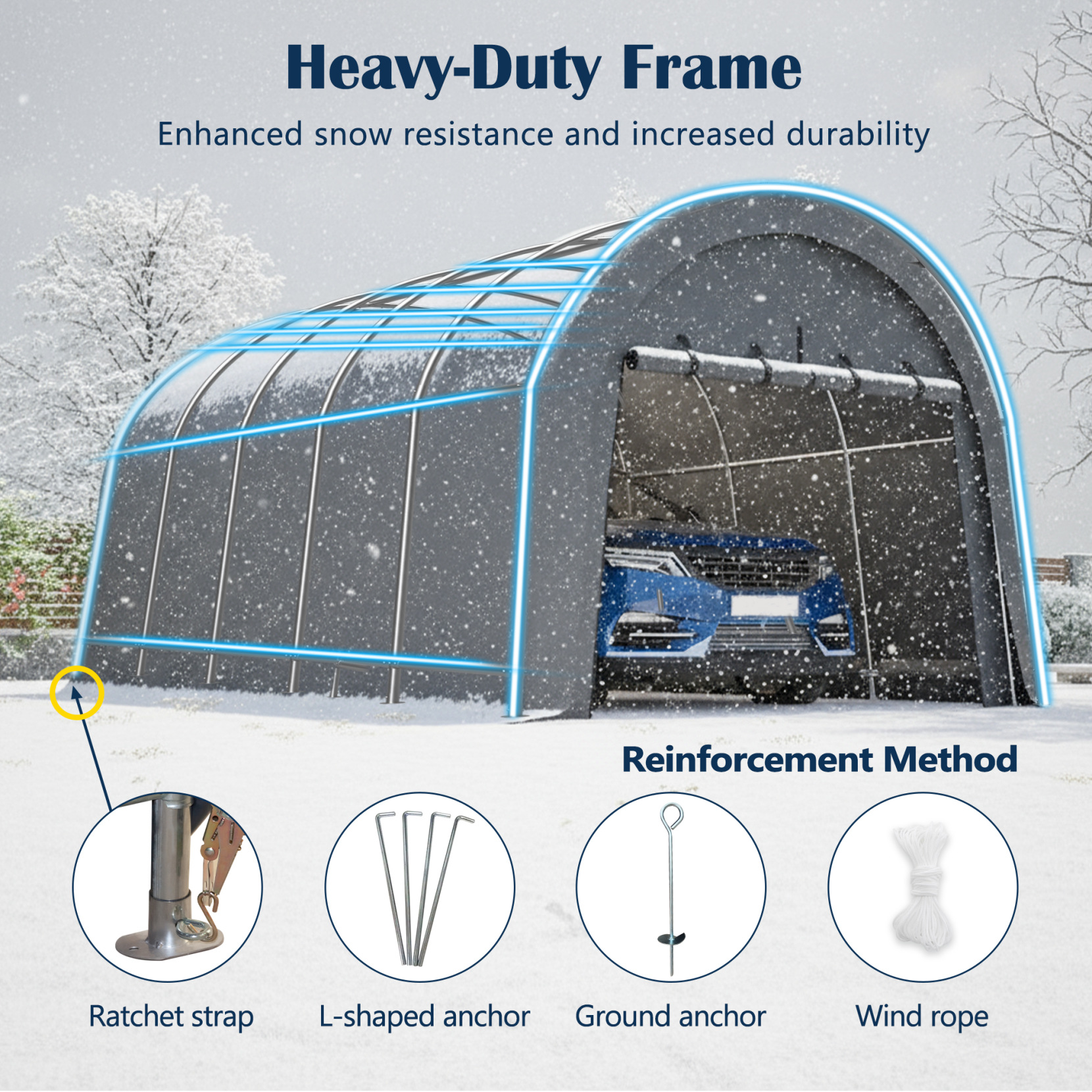 12x20 FT Heavy Duty Carport, Portable Garage Canopy with Steel Frame & Roll-Up Door, Round Style Outdoor Storage Shed for Car, Truck, Boat, Patio, Anti-Snow Waterproof, Grey