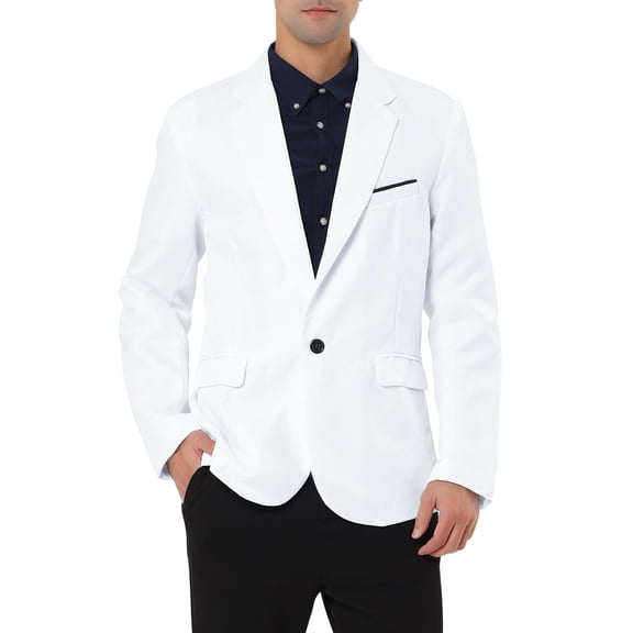 INSPIRE CHIC Men's Blazer One Button Notched Lapel Chest Pocket Front Flap Blazer M Black