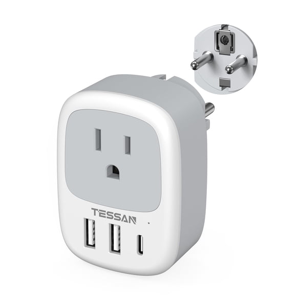 Adaptador de enchufe TESSAN tipo E/F con 3 puertos USB para EE. UU. a Europa