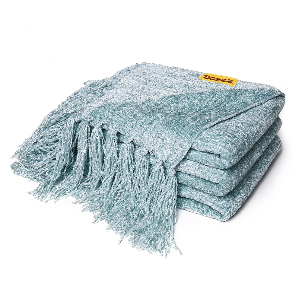 Fluffy Chenille Knitted Throw Blanket Aqua