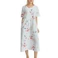 thumbnail image 2 of ZAXARRA Robe Longue pour Femmes, Élégante Robe d'Été Décontractée à Manches Courtes Col Rond Imprimé Fleur/encre, 2 of 9