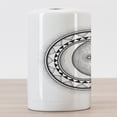 thumbnail image 3 of Half Moon Ceramic Toothbrush Holder, Simplistic Sun Night Dots Circle Mystic Pattern on Plain Background, Decorative Versatile Countertop for Bathroom, 4.5" X 2.7", Charcoal Grey and White, 3 of 4