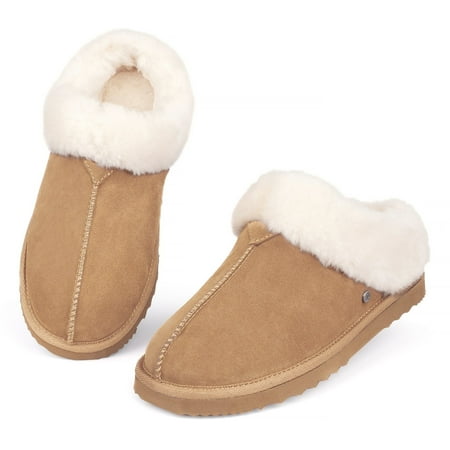 

Parfeying Women s Slip on House Slippers Real Wool from Sheep Anti-slip Rubber Sole Warm Indoor Outdoor Slippers for Women