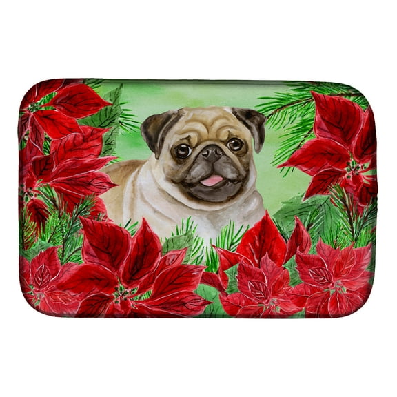 Fawn Pug Poinsettas Dish Drying Mat