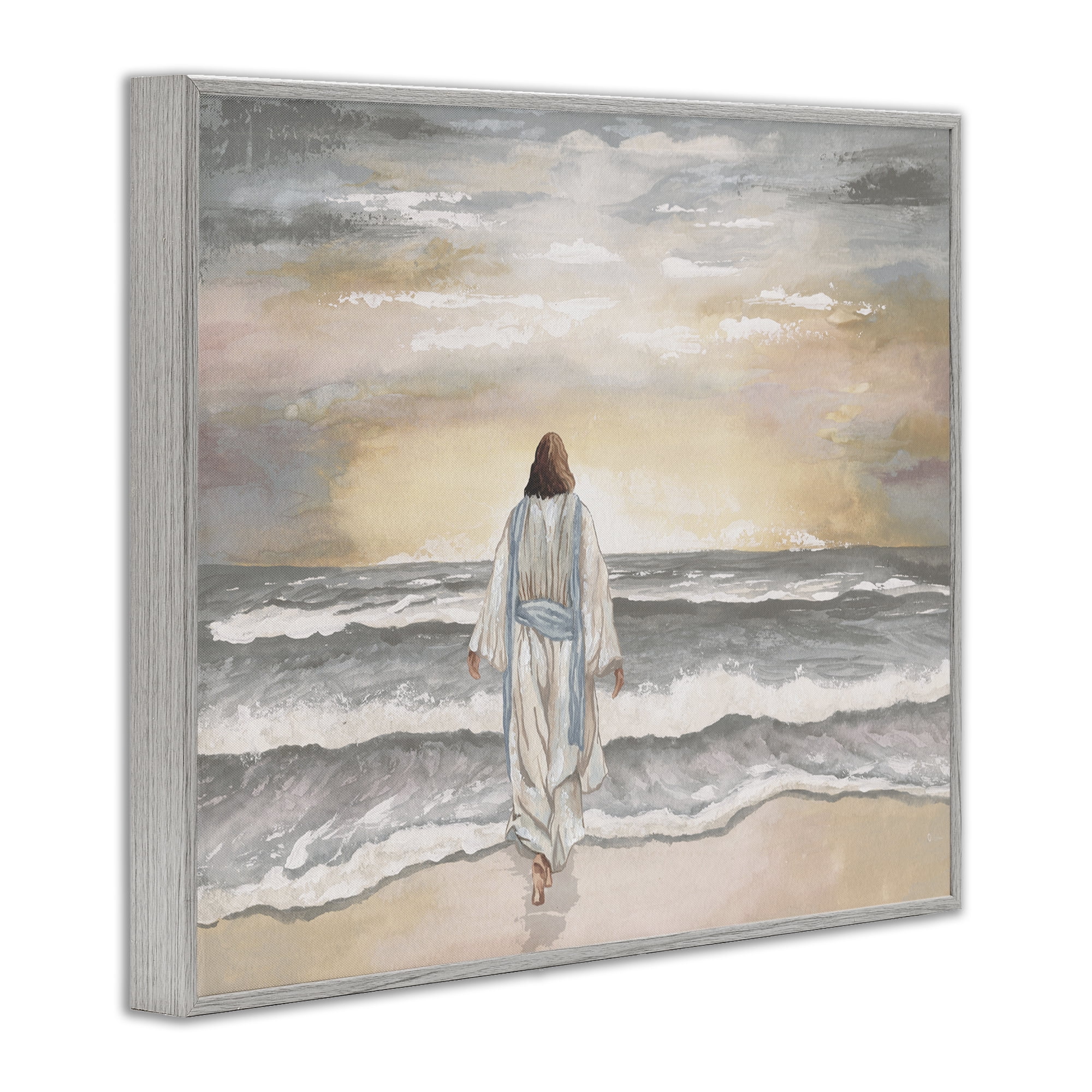 Stupell Industries Jesus Walks The Shore Gray Framed Giclee Art, design by Elizabeth Medley