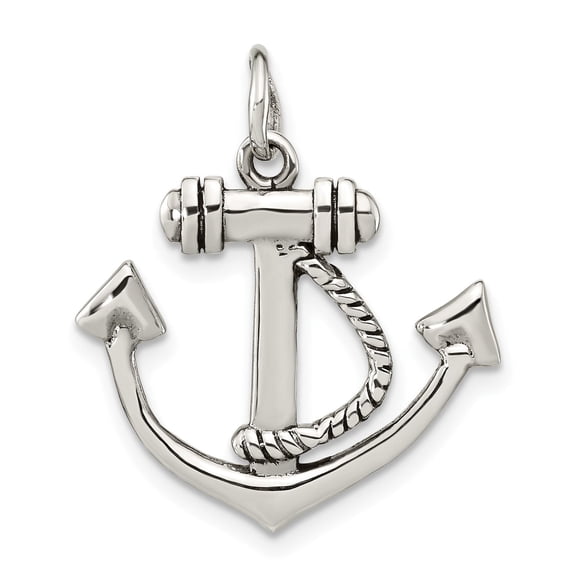Sterling Silver Anchor Pendant Necklace for Men or Unisex with Rope Detail, Nautical Maritime Jewelry Symbolizing Strength, Hope, Faith, Ocean Style Accessory