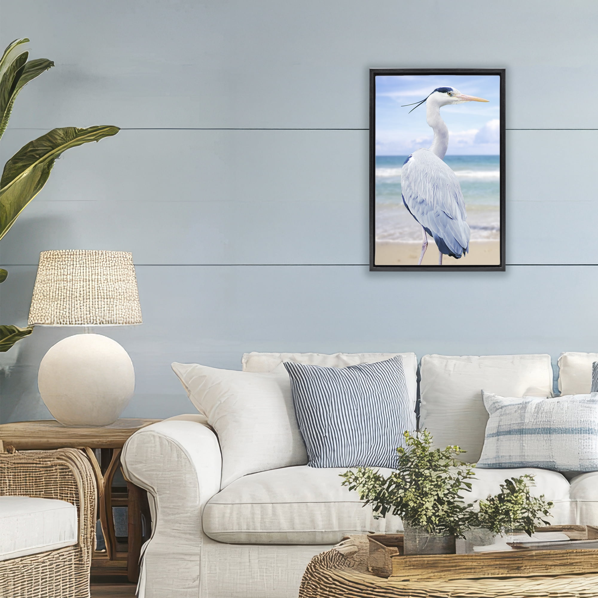 Stupell Industries Vacationing Heron by Seaside Black Framed Floater Canvas Wall Art, design by Marcus Prime
