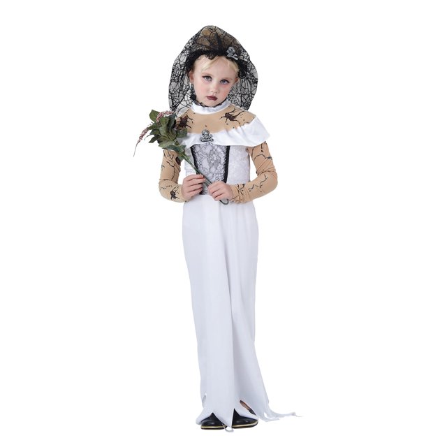 Bristol Novelty - Disfraz vestido de novia zombie para niña (Blanco/Negro)