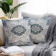 thumbnail image 2 of Waterproof Throw Pillow Covers Set of 2, 24x24 Inch Vintage Boho Floral Decorative Pillowcases Outdoor Pillow Slip Cushion Covers Set for Couch Tent Retro Nationcal Flower Blue, 2 of 7