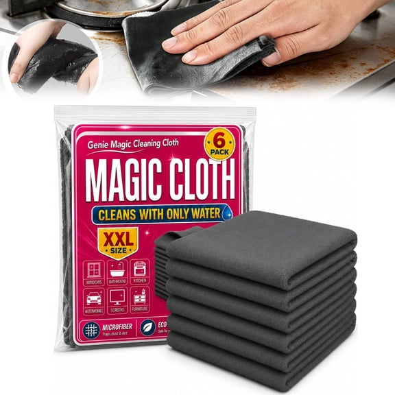 Cloth Genie Microfiber Cleaning Cloths, Magic Cleaning Cloth Lint Free Streak Free Reusable Cleaning Rags for Glass, Windows, Cars, Mirrors, Stainless Steel & Home (6PC)