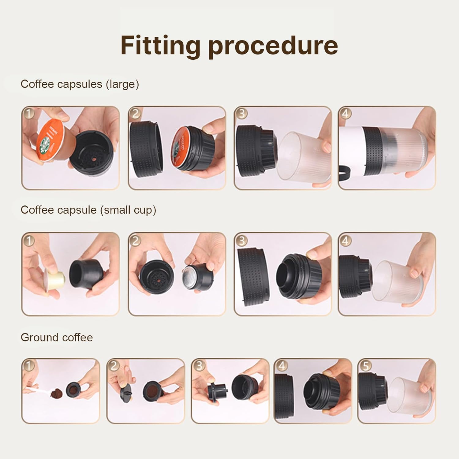 Portable Coffee Machine, 3 in 1 Cordless Electric Coffee Maker, Work with Capsule and Ground Coffee, Cold Brew and Heating Coffee Maker with 150ml Cup-Grey