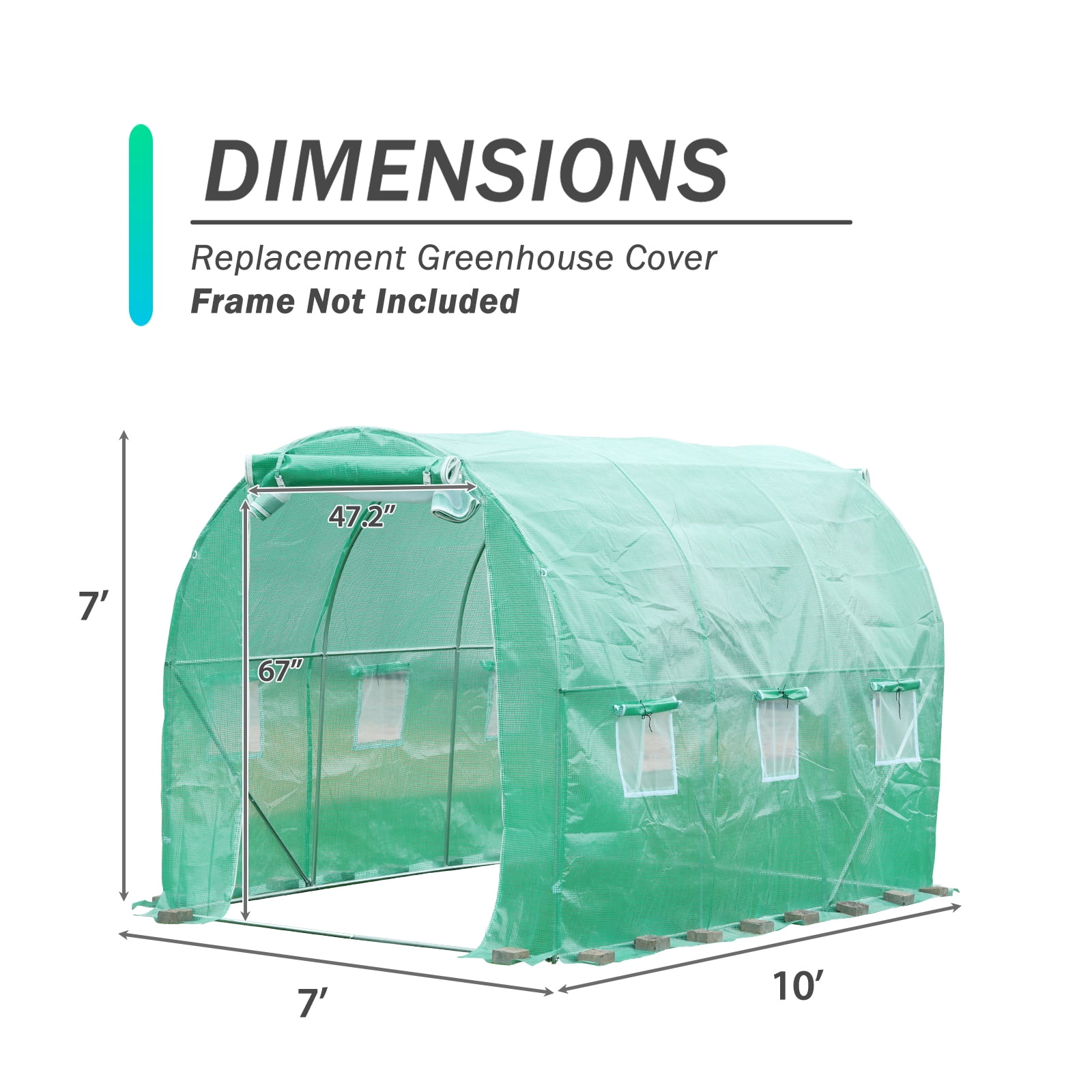 Aoodor Walk-in Tunnel Greenhouse Replacement Cover 10'X7'X7' Large Outdoor Plant Gardening Greenhouse Spare Parts Cover (Frame NOT Included)