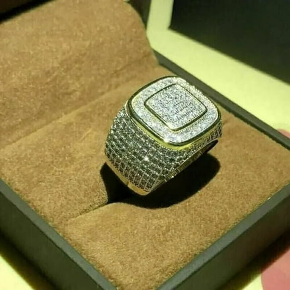 Forever Jewels 3 CT Round Cut Moissanite Men Cluster Engagement Pinky Ring 14K Yellow Gold Plated