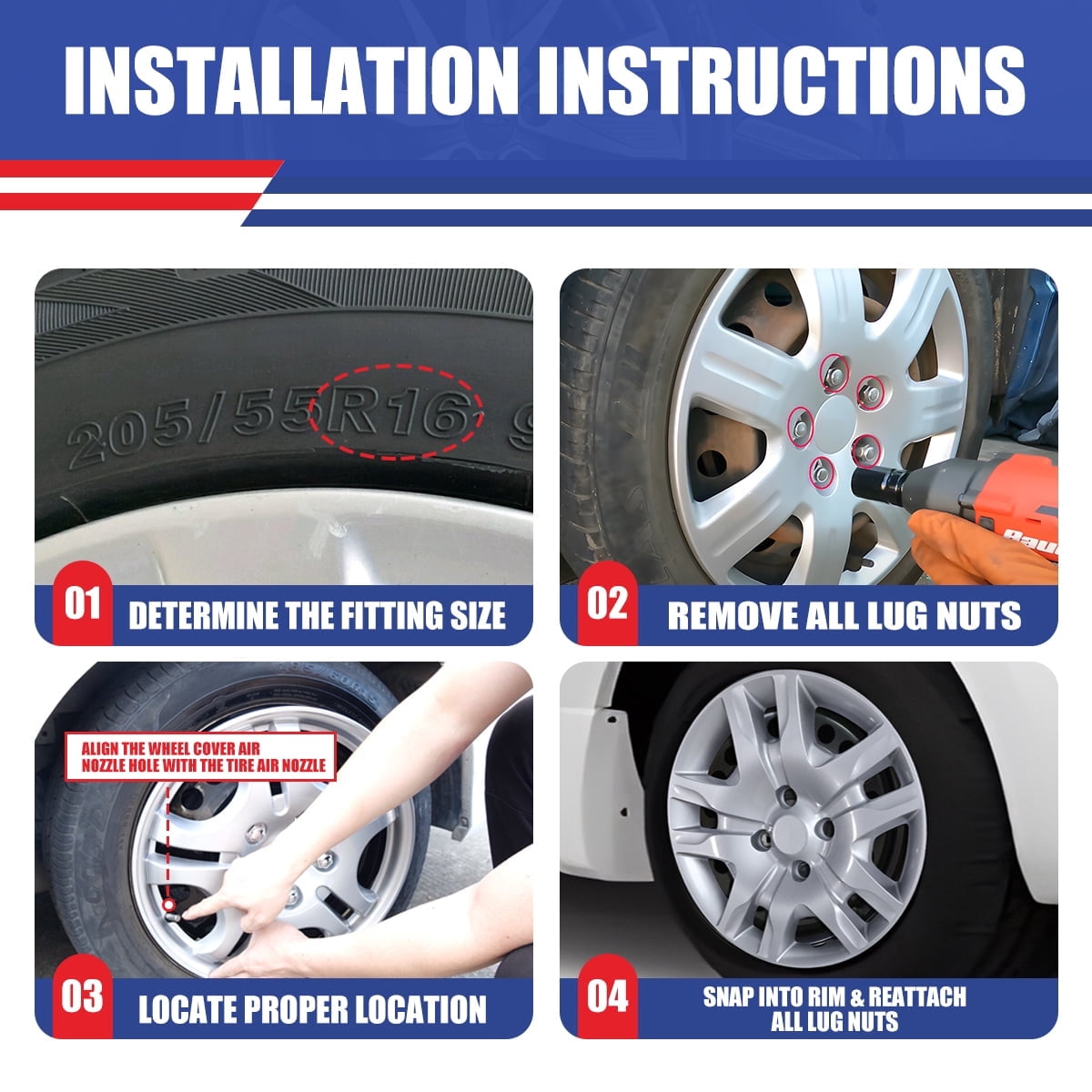 (4 Pack)16" Hubcaps Wheel Rims Cover Fit for 2007-2012 Nissan Sentra Compatible with Steel Wheels Bolt on Installation(16-inch,Lacquer)