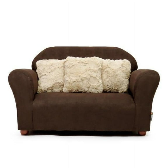 KD Gabinete Microsuede Durable Children Sofa with Khaki Accent Pillows, Brown