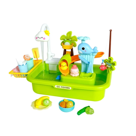 Easy Playhouse: 4-In-1 Play Sink - Running Water Electric Faucet, Kitchen & Food Accessories, Waterpark Theme, Fishing Games, Bath Toys, Kids Age 3