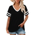 thumbnail image 2 of Bovemsi Plus Size V Neck T Shirts Women Short Sleeve Tops Casual Summer Tshirts Loose Fit Tee, Black Women's Summer Short Sleeve T-Shirts, XL, 2 of 4