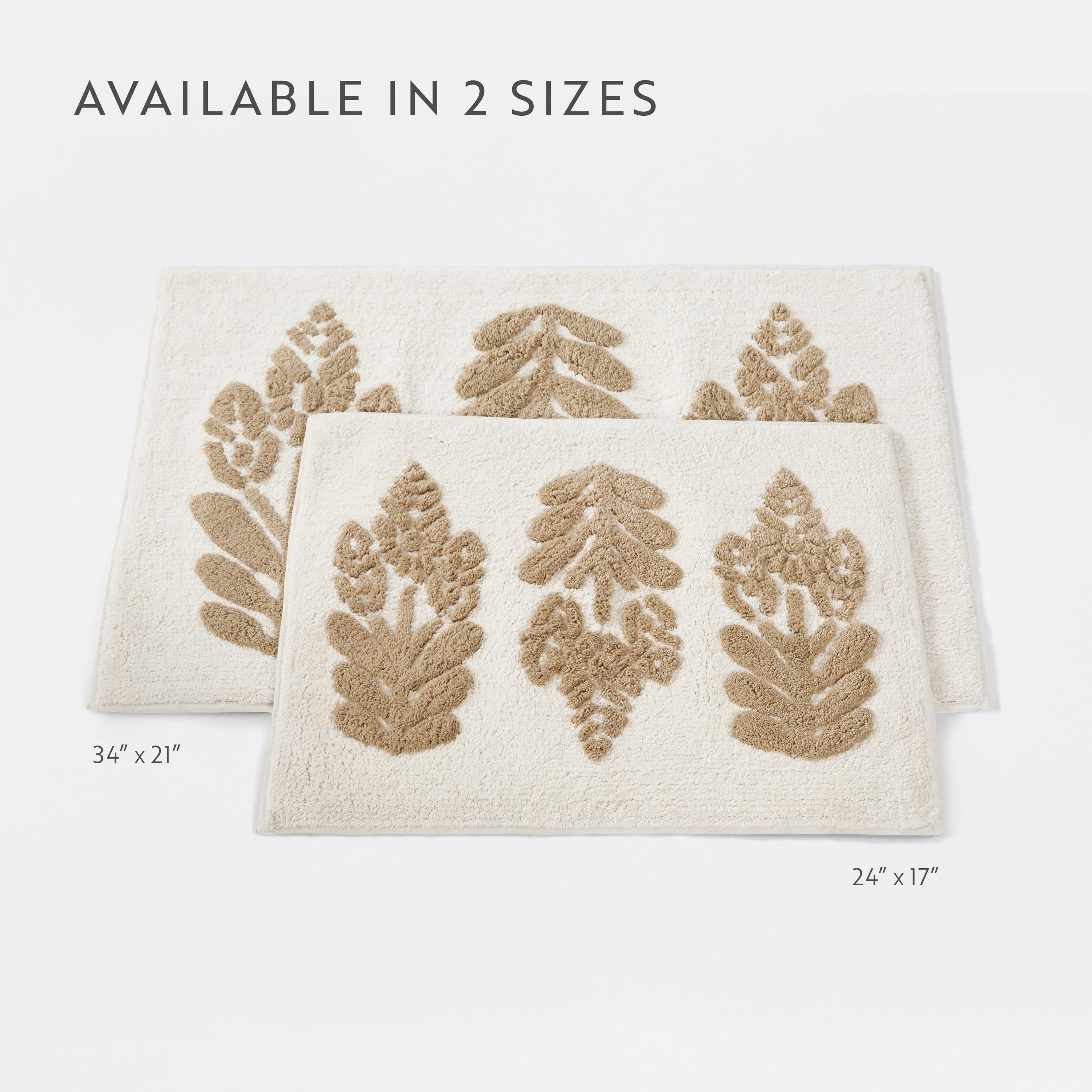 100% Cotton Floral Patterned Bath Mat by Comfort Canopy, Natural Folk Leaves, 24" x 17"