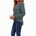 thumbnail image 2 of Women's V Neck Ribbed Knit Long Sleeve Tops Casual Bishop Sleeve Pullover Shirts for Fall Daily Wear, 2 of 7