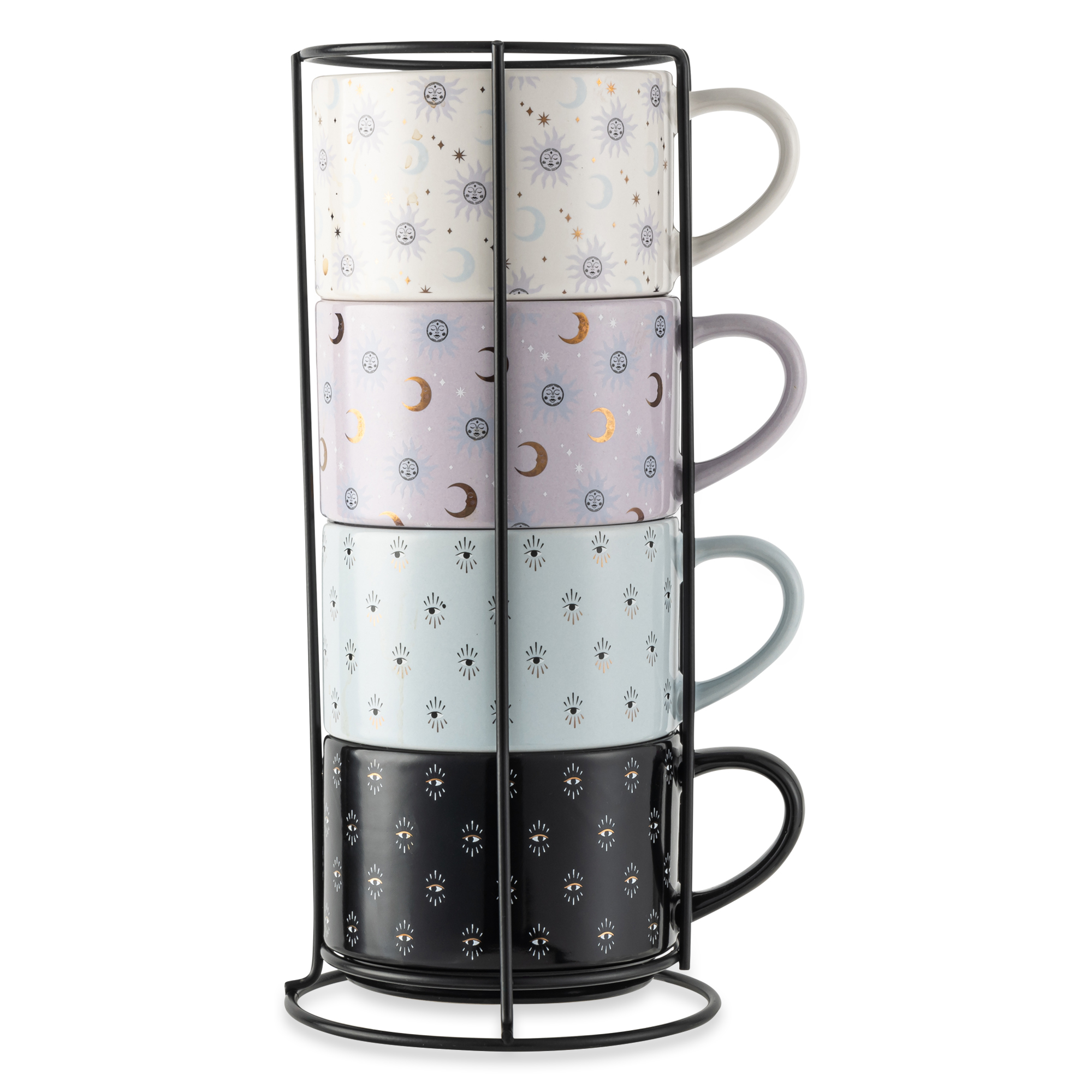 Thyme & Table Stacking Celestial Mugs with Stand, 4-Pack