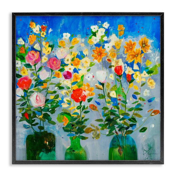 Stupell Industries Eclectic Vivid Flower Arrangement Bold Green Blue Ikebana Design Black Framed Giclee Art, 12 x 12, by Jill Martin