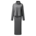 thumbnail image 4 of Riforla Fashion Winter 2 Piece Ribbed Knitted Wool Sweater Turtleneck Women Set Female Elegant Women Casual Dresses Matching Sets Women Clothing Grey XL, 4 of 6