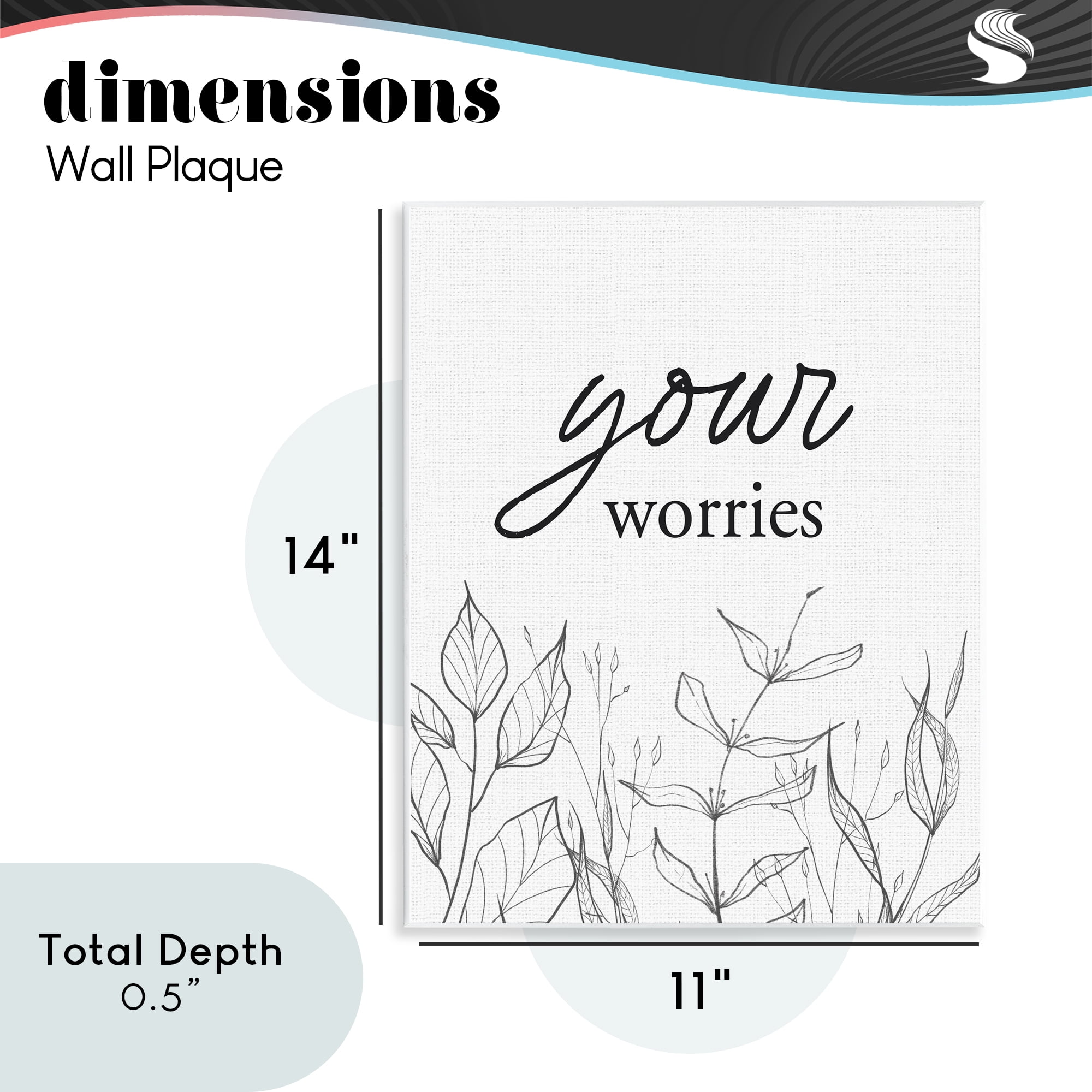 Your Worries Minimalist Leaves Wall Plaque Art, design by Lettered and Lined