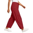 thumbnail image 6 of VEKDONE Women's Elastic Waist Wide Leg Pants Summer Cotton Drawstring Lounge Long Pants Casual Beach Vacation Baggy Palazzo Barrel Pants with Pockets Red M, 6 of 6