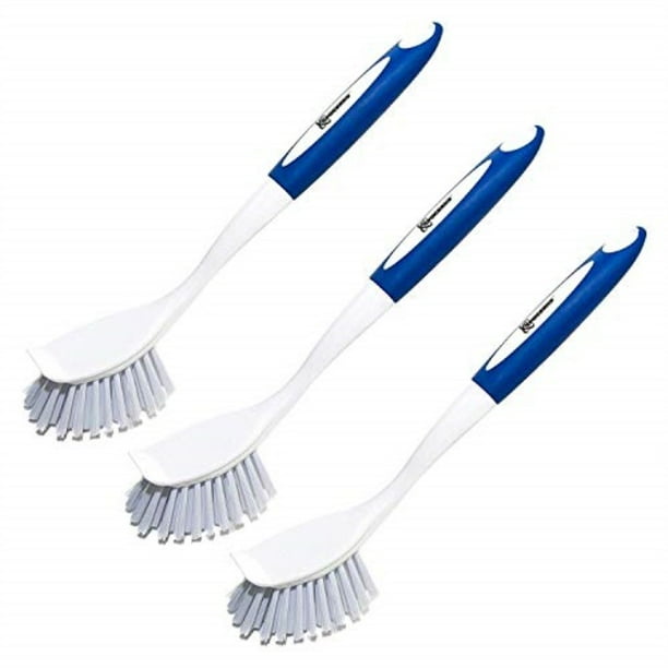 spogears dish scrub brush with builtin scraper pack of 3 kitchen cleaning brushes with grip