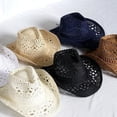thumbnail image 2 of Vorkoi Outdoor Couple Hat Travel Sunscreen hat Western Cowboy Straw Hat Hand Woven Straw Hat, 2 of 7