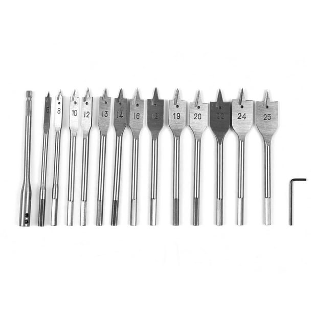 Juegos de brocas planas de madera, brocas de pala de acero para carpintería de 6mm-25mm, vástago hex Abanopi Broca de perforación