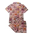 thumbnail image 6 of WTOBBY Ladies' Halloween Printed Pajama Set Loose Fit Casual Short Sleeve Top & Elastic Waist Shorts Two-Piece Sleepwear Comfortable Loungewear Home Outfit,Purple Pink 2XL, 6 of 6