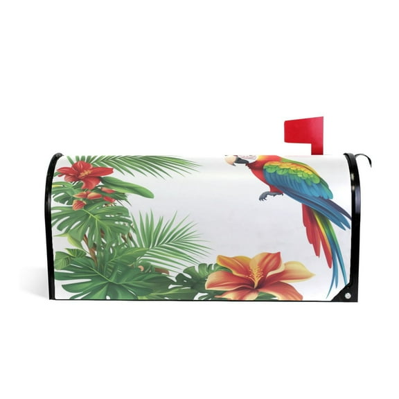 Mailbox Covers Magnetic Large Size 25.4x20.78 in Mailbox Wraps Post for Garden Yard Decor Tropical Leaves and Parrot