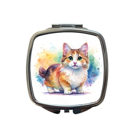 Munchkin Cat Watercolor Style Travel Makeup Handbag Purse Small Pocket Compact Mirror