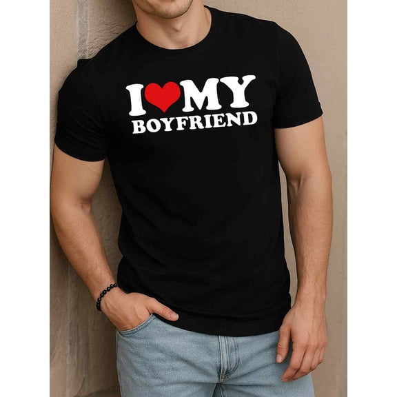 Greenink "I My Boyfriend" T-Shirt Mens t shirt black short graphic tees Hip-hop streetwear Casual sportswear Fashion Unisex Shirt Cotton tshirts