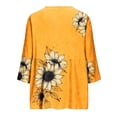 thumbnail image 5 of IUYRTFE Women's Mustard Yellow Sketch Sunflower Partial Print V Neck Button Down Blouse, 3/4 Sleeve Gathered Waist Loose Fit Casual Shirt, 5 of 5