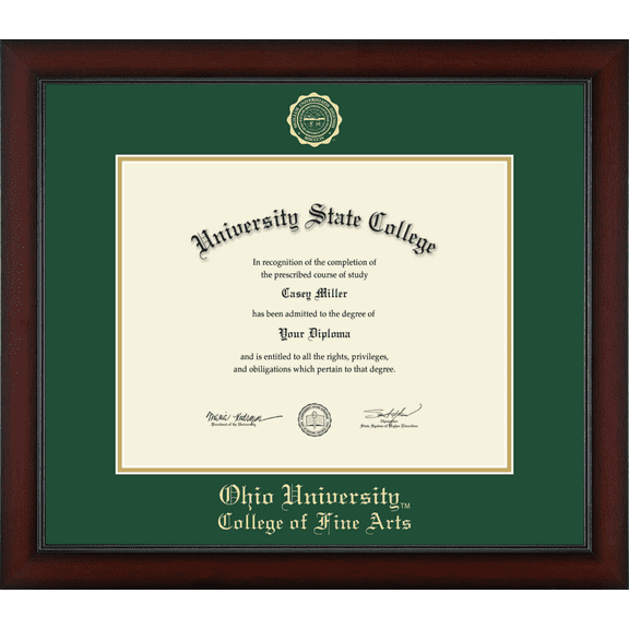 Ohio University College of Fine Arts Diploma Frame, Docment Size 15" x 12"